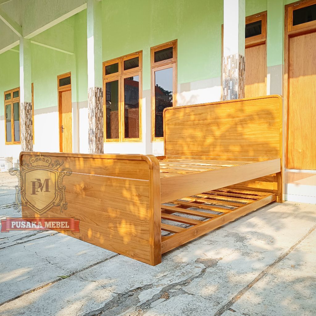 dipan tempat tidur anak kayu jati model sorong ukuran 120x200cm