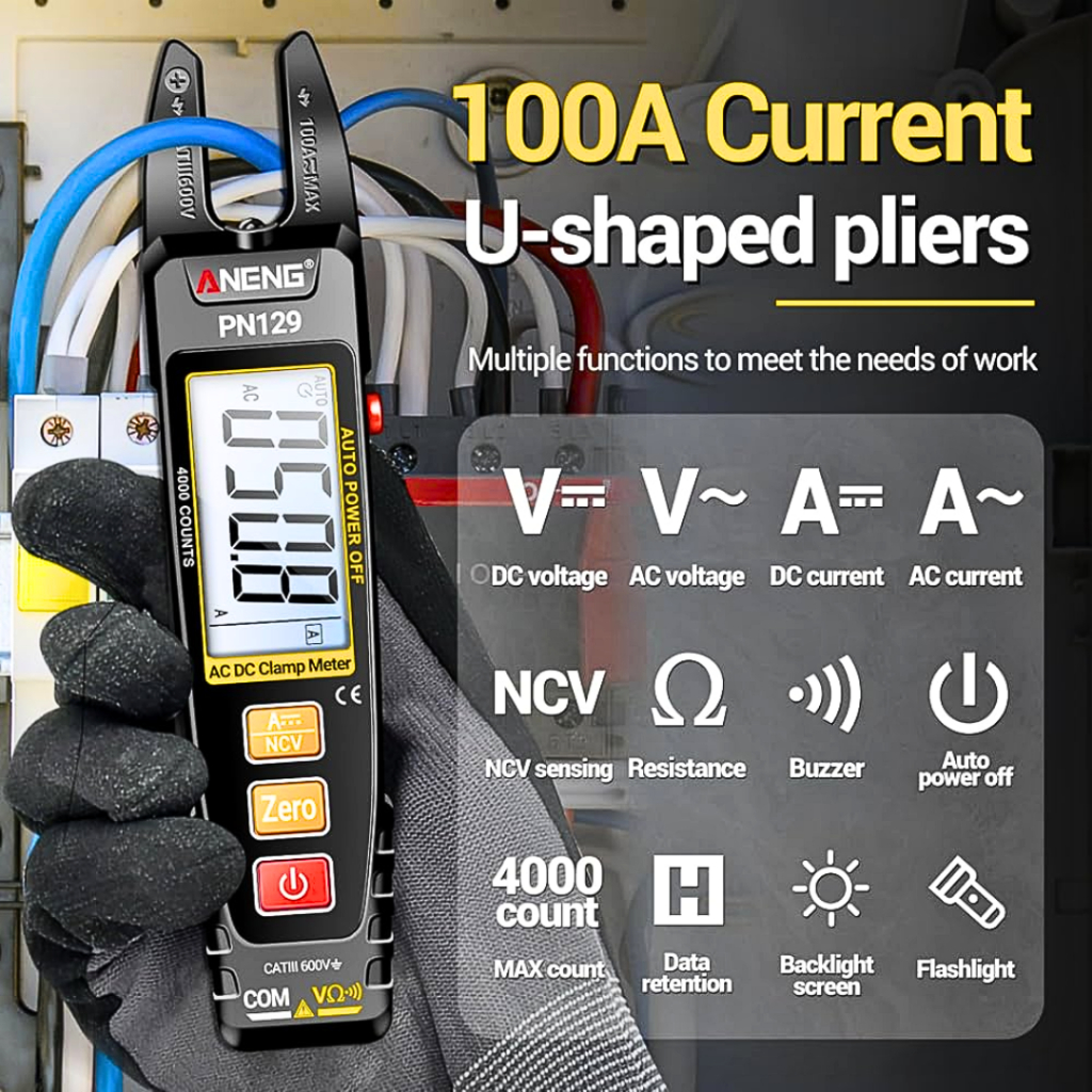 ORI ANENG PN129 Tang Ampere Multimeter Tester Clamp Meter ac dc Digital Voltage NCV 4000 Digit