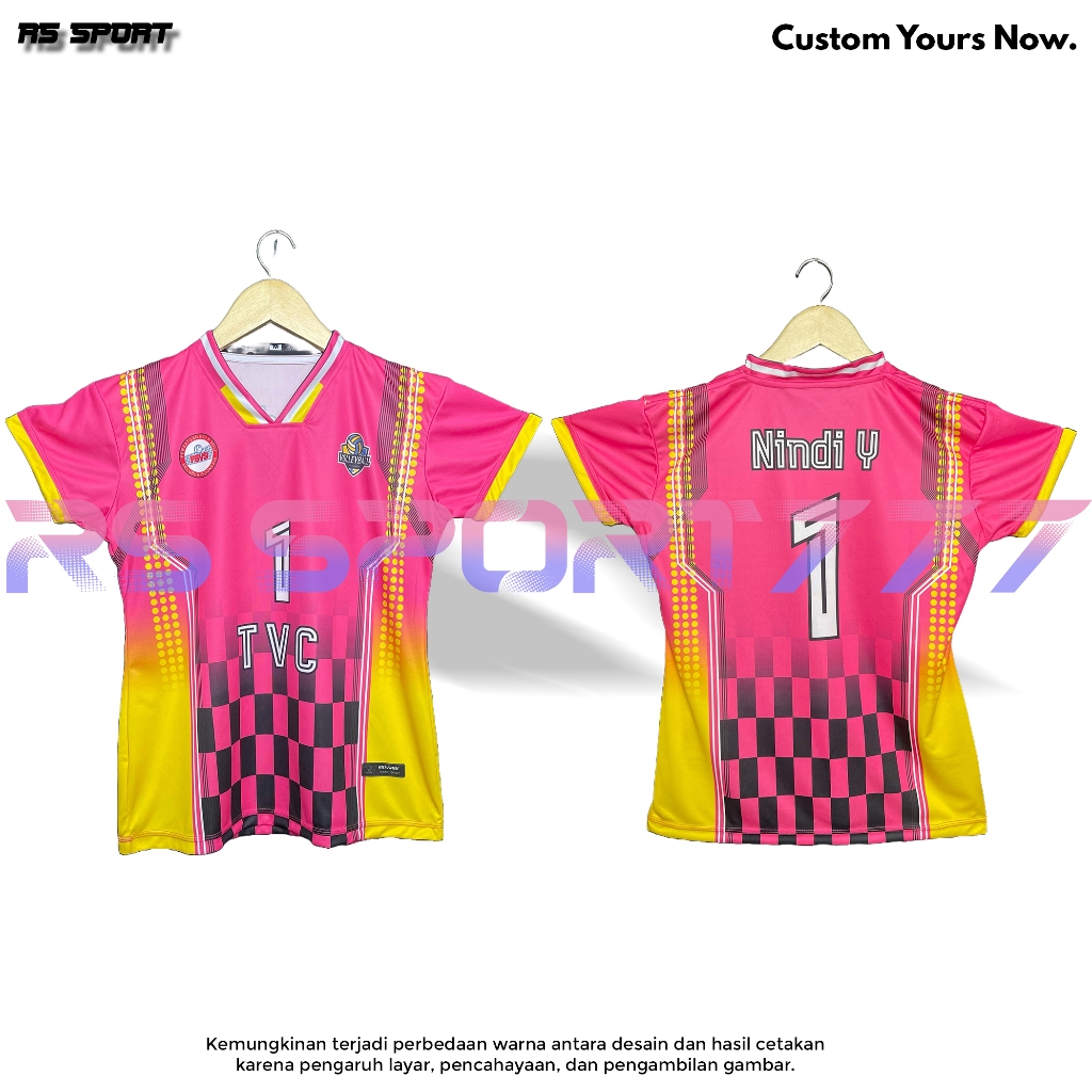 Jersey Voli Cewek kaos Team Olahraga Pink Kuning