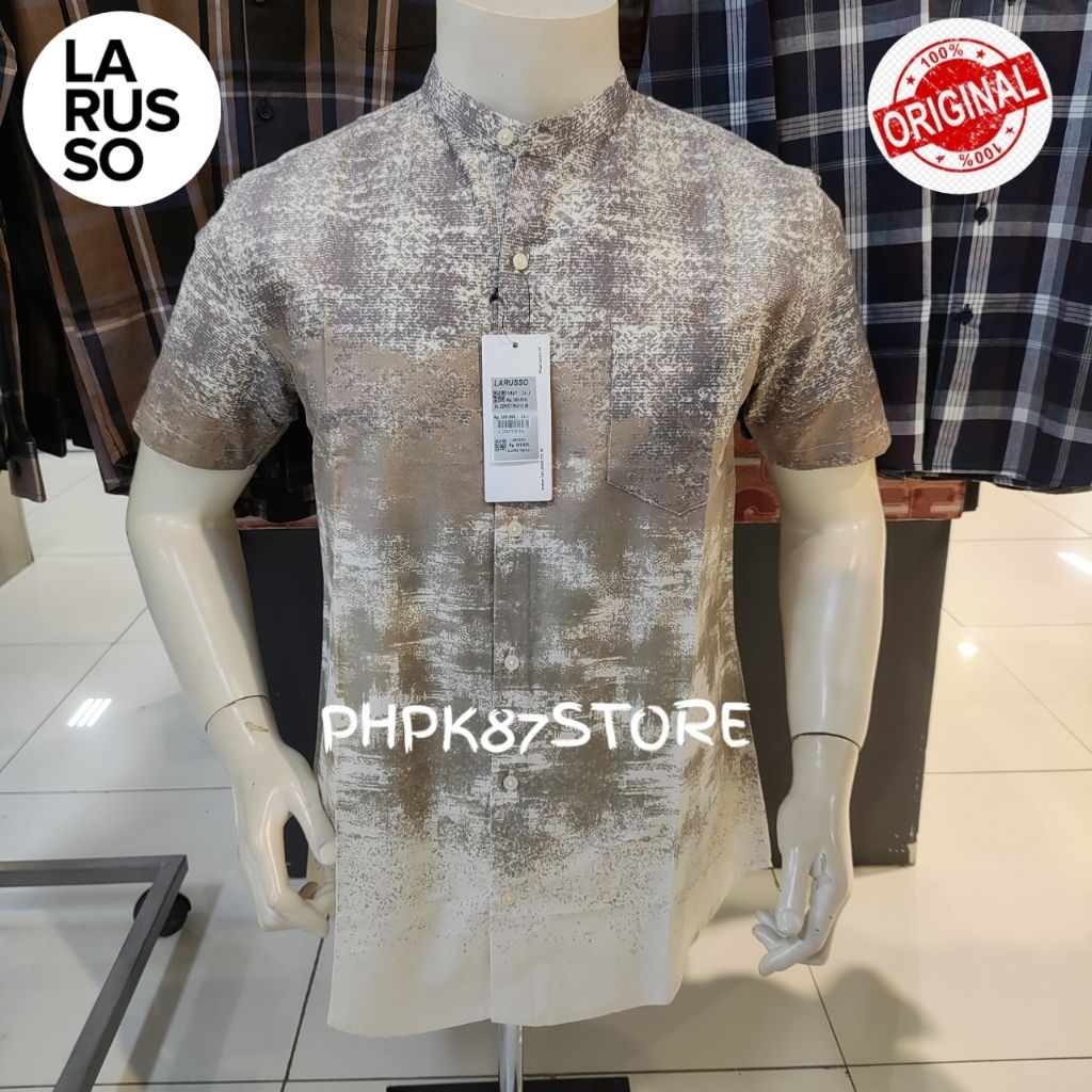 LARUSSO KEMEJA PENDEK KOKO PRIA PRINTING,KEMEJA PENDEK KERAH MANDARIN ORIGINAL