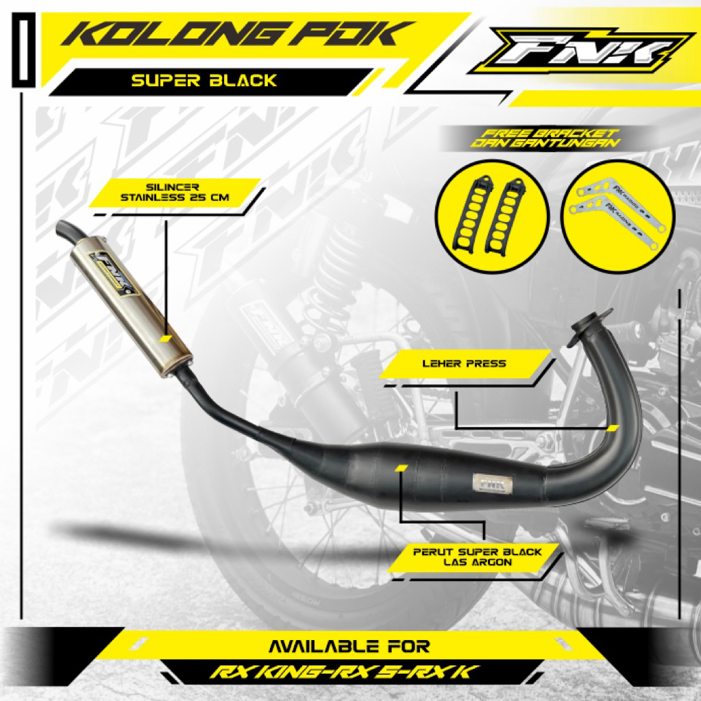 Knalpot Rx King Kolong Pdk Repsol Super Black Avolution (Free Breket) Original FNK RACING EXHAUST