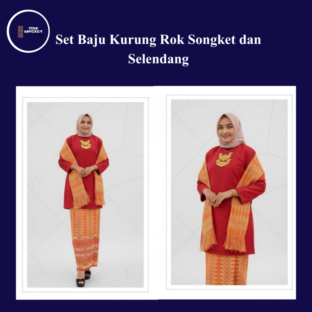 Tino Songket - Set Baju Kurung Rok Songket Dan Selendang - Baju Kurung Melayu
