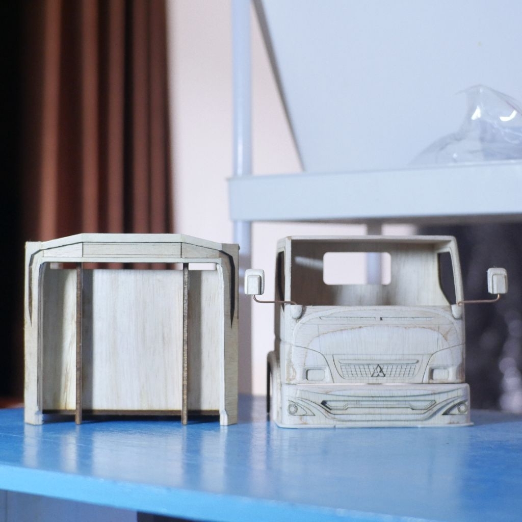 Bak, kabin & bemper depan truk canter skala 1:16 mentahan + Bonus pola kabin