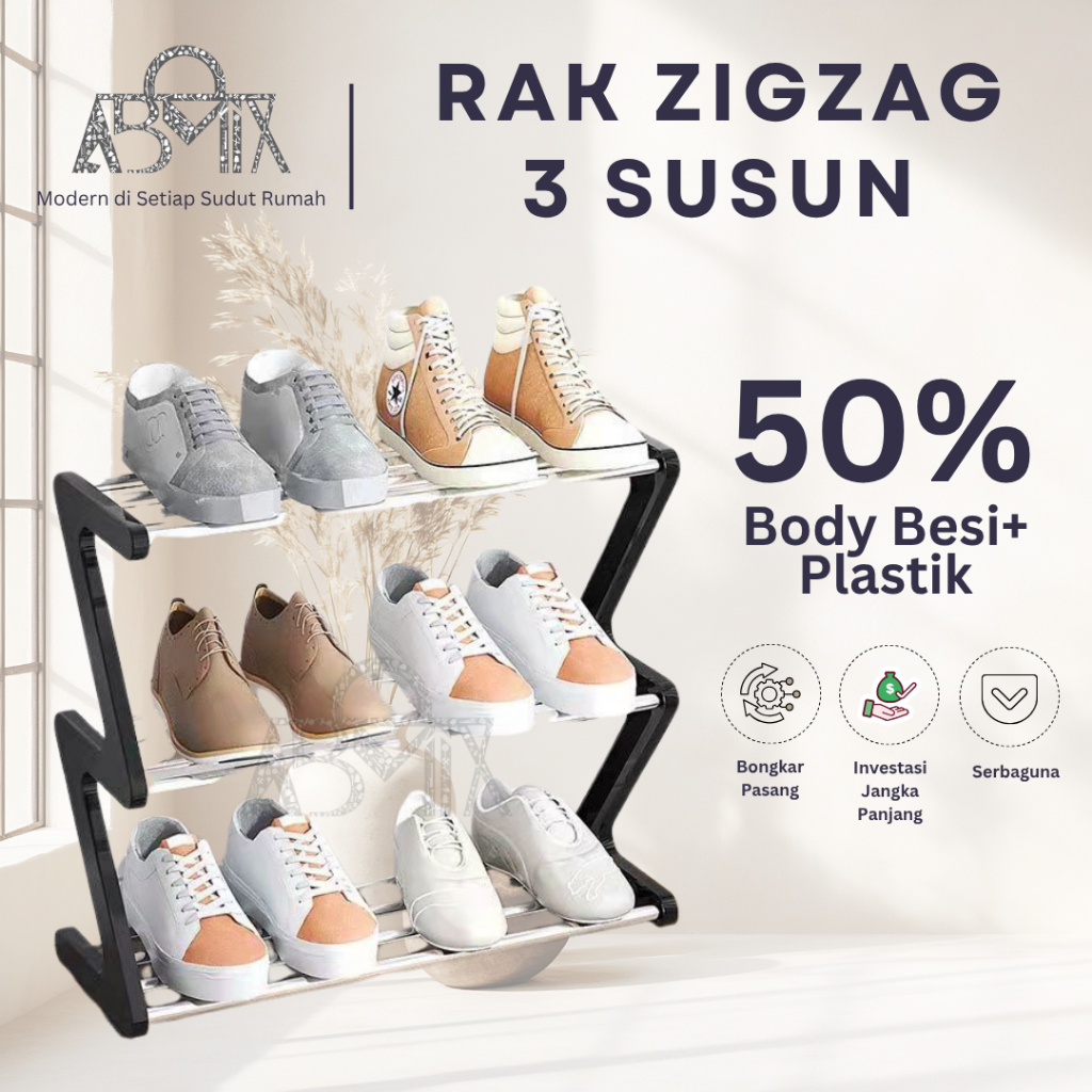 Rak Sepatu Sandal Rak Sepatu Rak Sepatu Minimalis Rack Susun Zigzag 3 Tingkat Minimalis