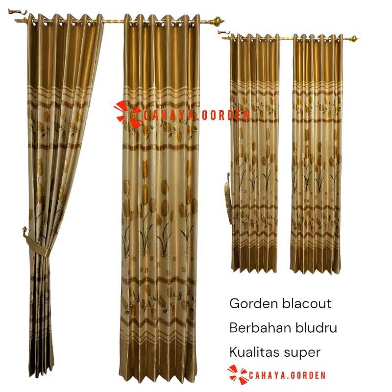 GORDEN JENDELA KAMAR MINIMALIS GORDEN BLACKOUT MOTIP BUNGA TULIP MODEL SMOKRING 6 LIPATAN GOLD