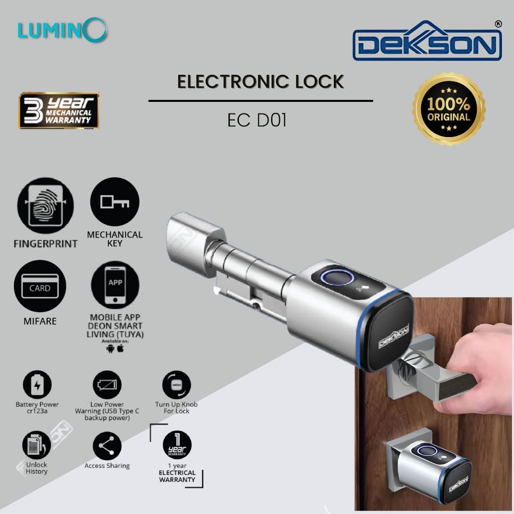 Dekkson - Electronic Cylinder Kunci Pintu Digital Fingerprint Kartu WIFI / EC D01 Silinder