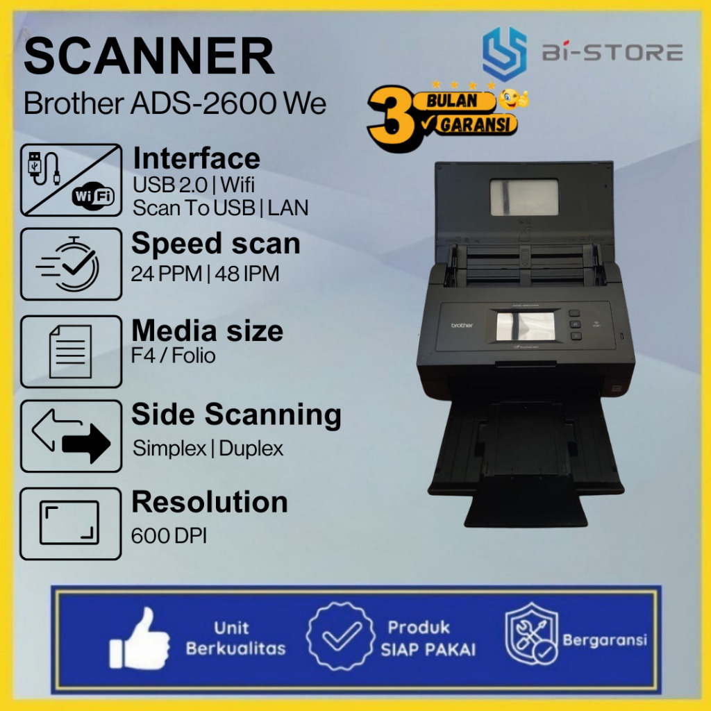 Scanner Folio F4 Brother ADS-2600We dengan Koneksi LAN dan Wifi Touch Screen