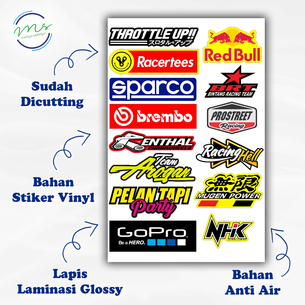 Stiker Pack Aesthetic Racing untuk Motor dan Helm - Stiker Pack Racing