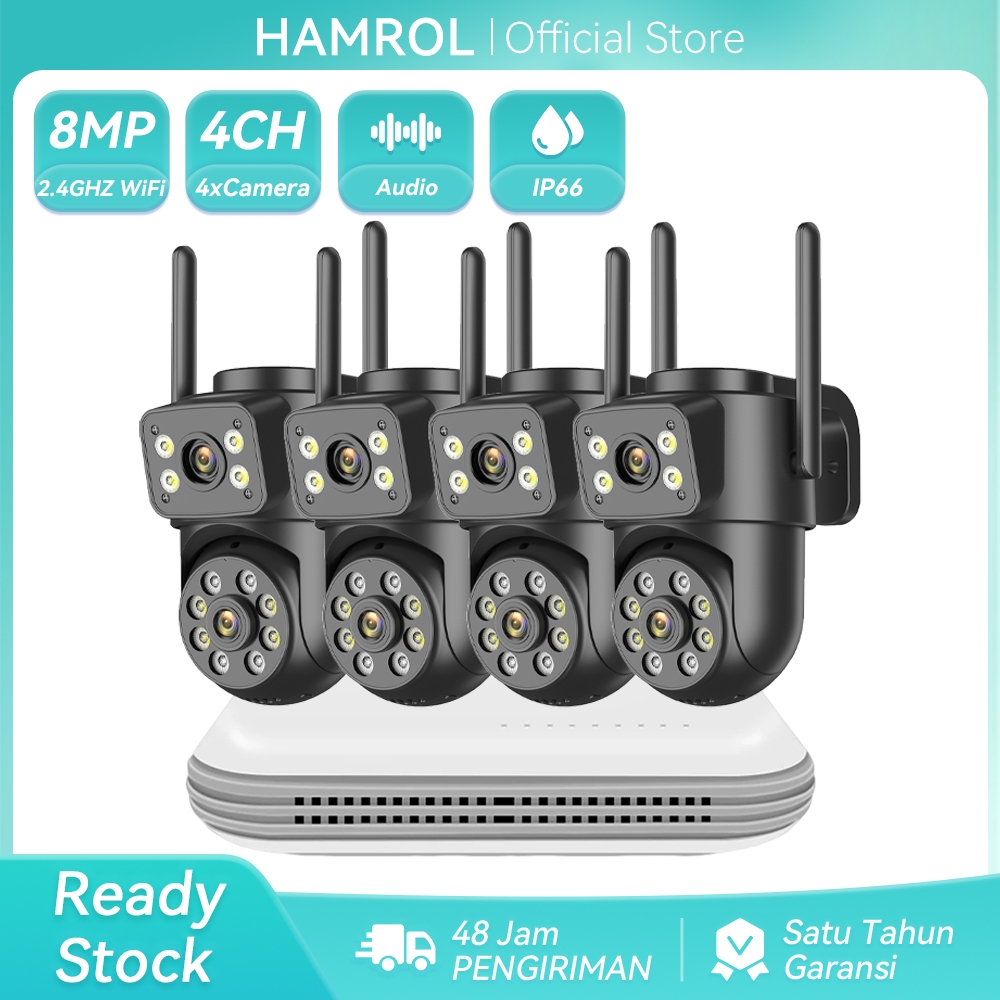 Hamrol 4CH 8MP Dual Lens PTZ CCTV Wifi NVR Kit Outdoor Home CCTV Wireless PTZ Security Camera System