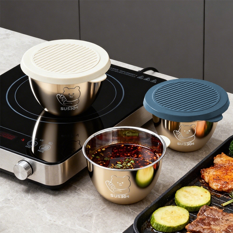 Wadah Saos Anti Karat , Cup saus stainless 304 anti tumpah tutup Silikon , wadah sayur Multifungsi