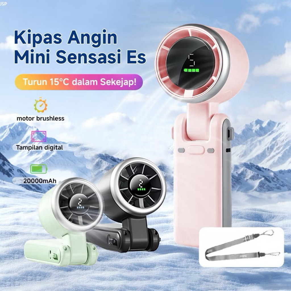 Kipas Mini Portabel Lipat Turbo 180° Adjustable - Desain Digital Lipat, Angin Super Kencang & Ultra 