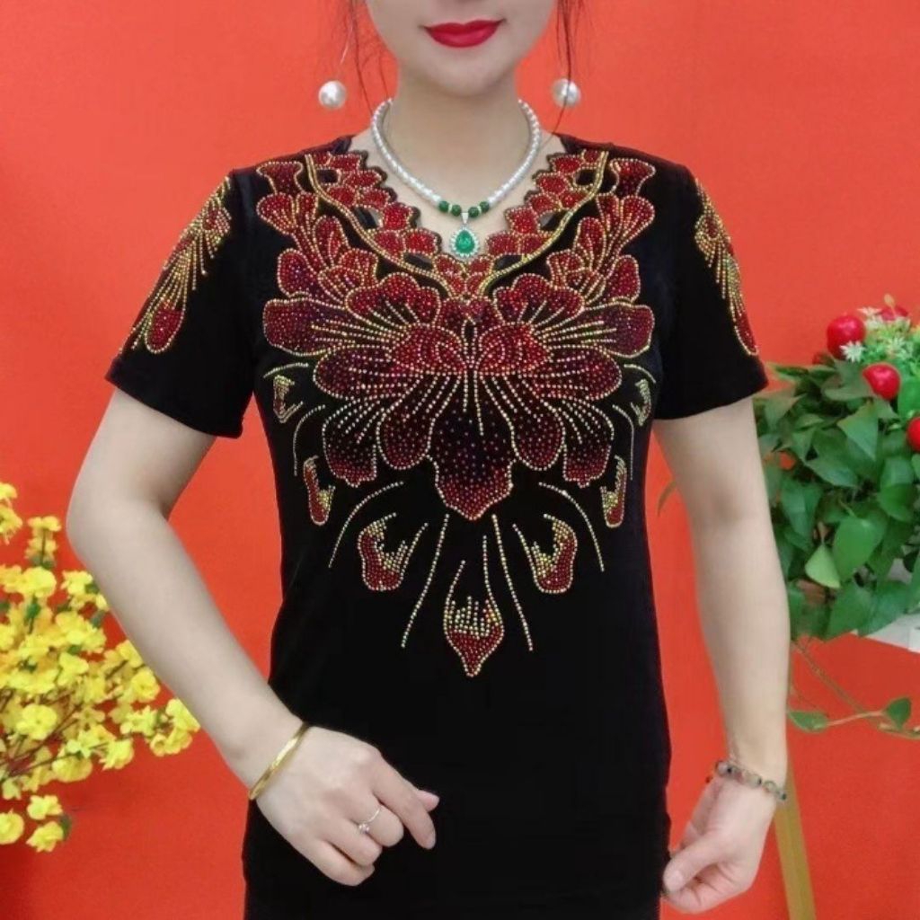 baju kaos motif bunga diamond