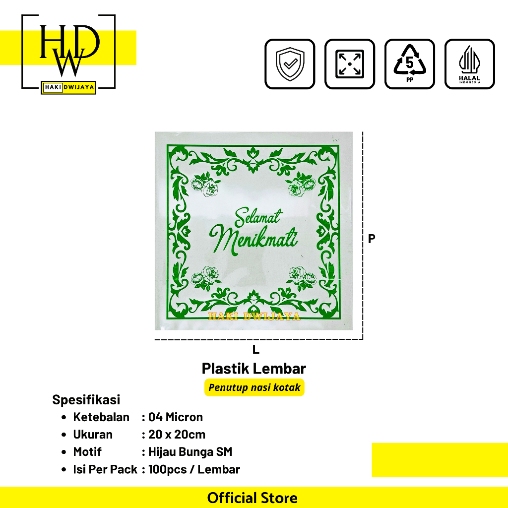 Plastik Lembar Penutup Dus / Plastik Sisir 20x20cm Tebal 0,4 Motif Selamat Makan