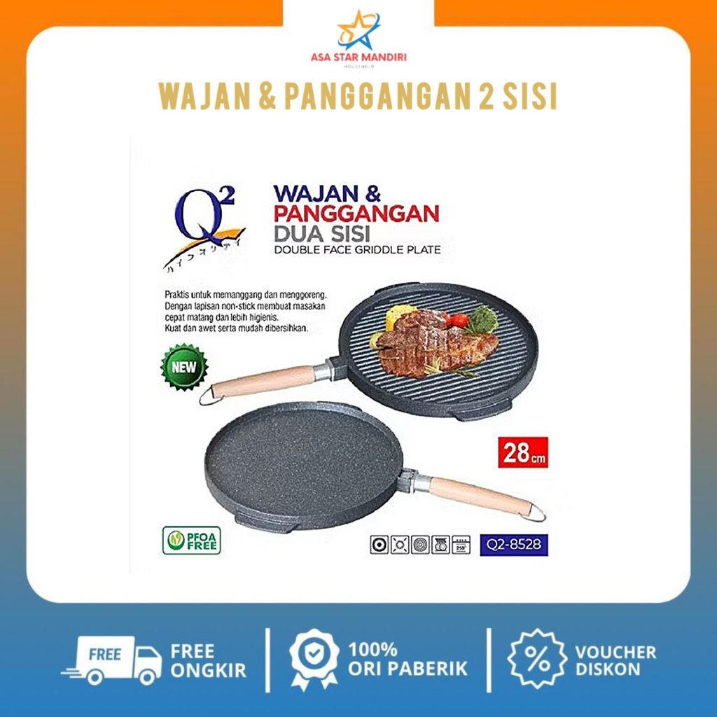 Panci Wajan dan Grill Panggangan Dua Sisi 2 Marble Q2 8528