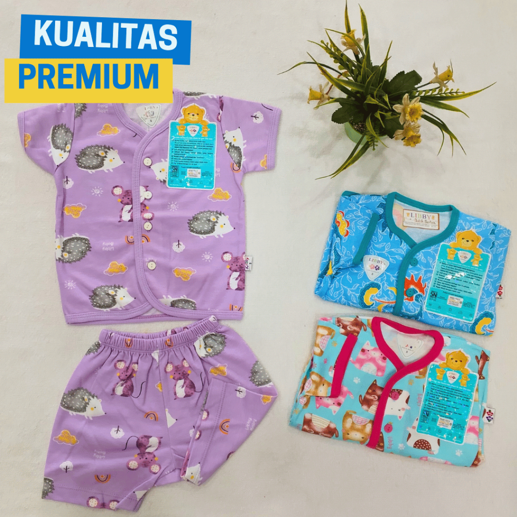 Setelan Baju Oblong Pendek Libby Anak Bayi Laki-laki Perempuan Ukuran S M L 2L XL XXL  - Set Baju Ti