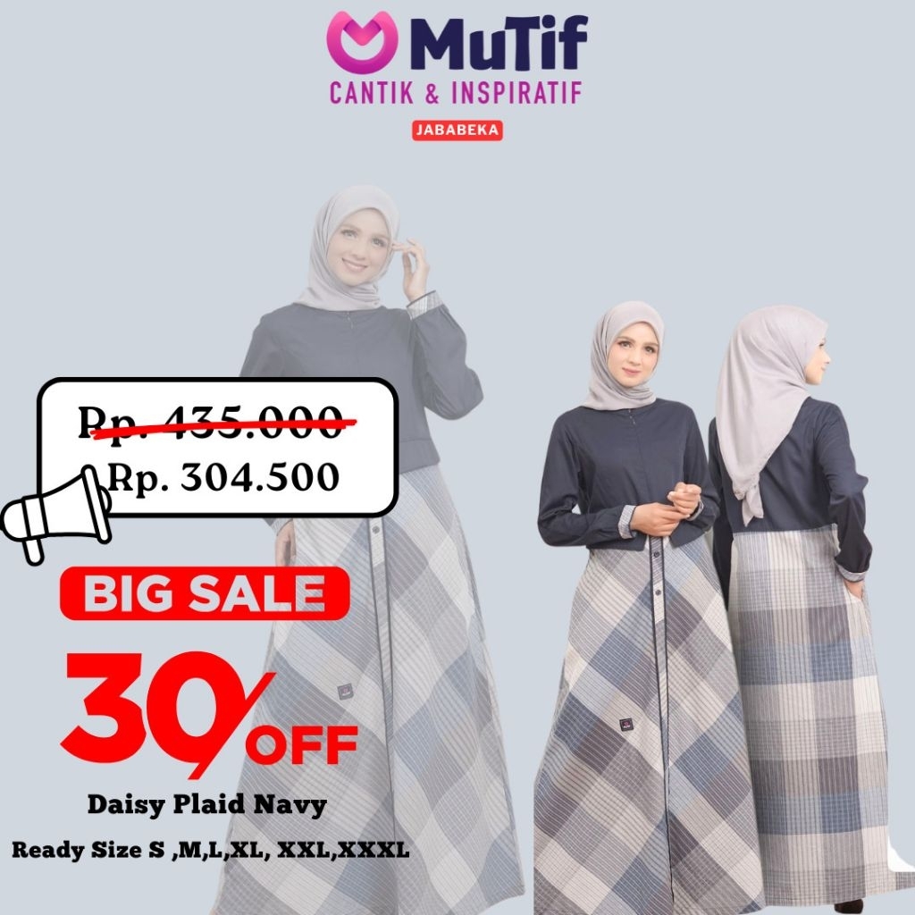 MUTIF Daisy Dress Plaid Grey Navy Blazer - Fashion Muslim Pakaian Muslim Wanita Dress Gamis Best Sel