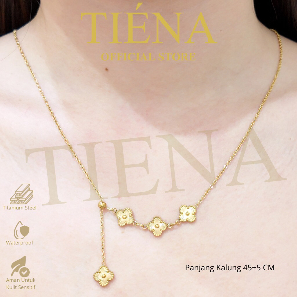 TIÉNA • Alhambra Necklace • Kalung Bunga Clover Emas Alhambra 9MM 13MM • Kalung Clover Emas Juntai •