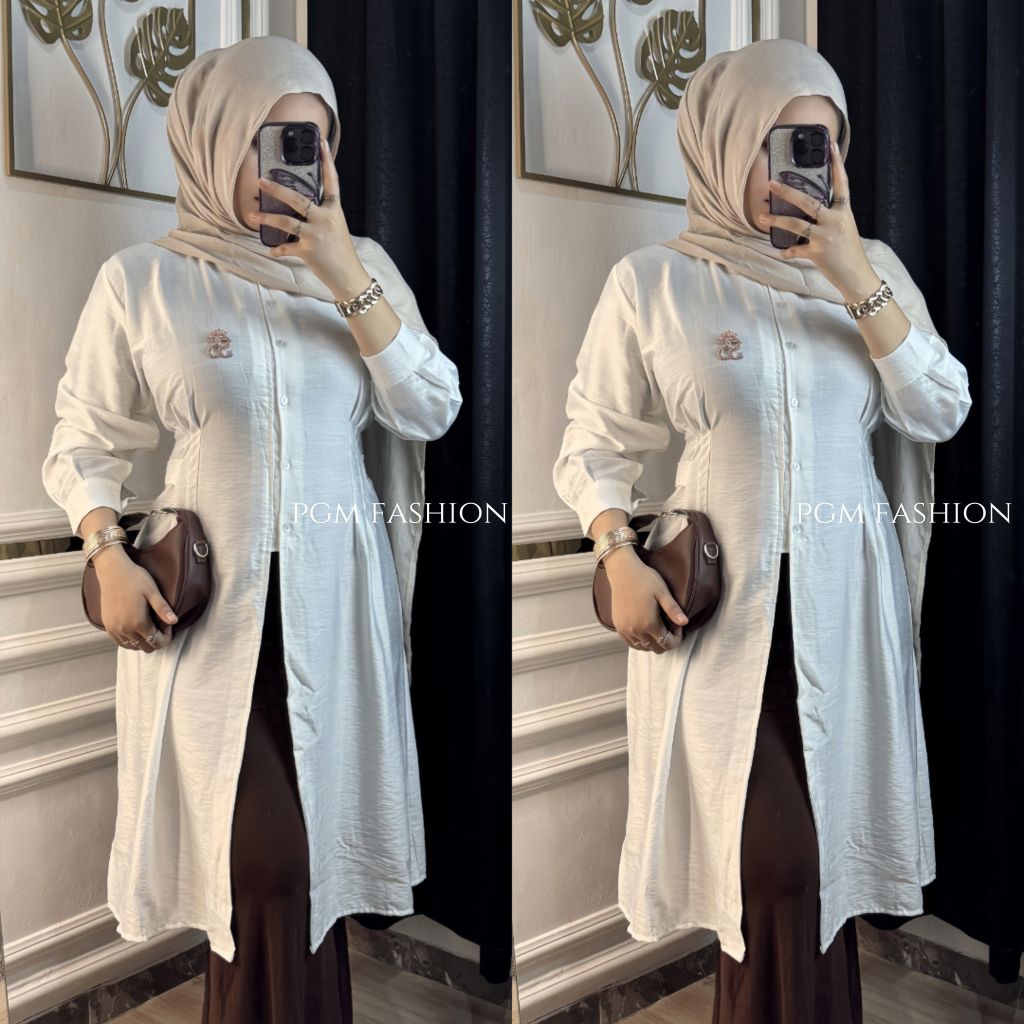 (CUCI GUDANG) / PREMIUM Selina Tunik Long Outer Wanita Kekinian Tali Samping Polo Linen