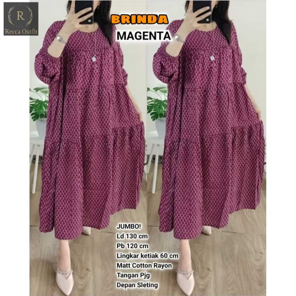 BRINDA TUNIK OVERSIZE MOTIF TERBARU BAJU ATASAN WANITA KATUN RAYON LD 130 LENGAN KERUT KEKINIAN
