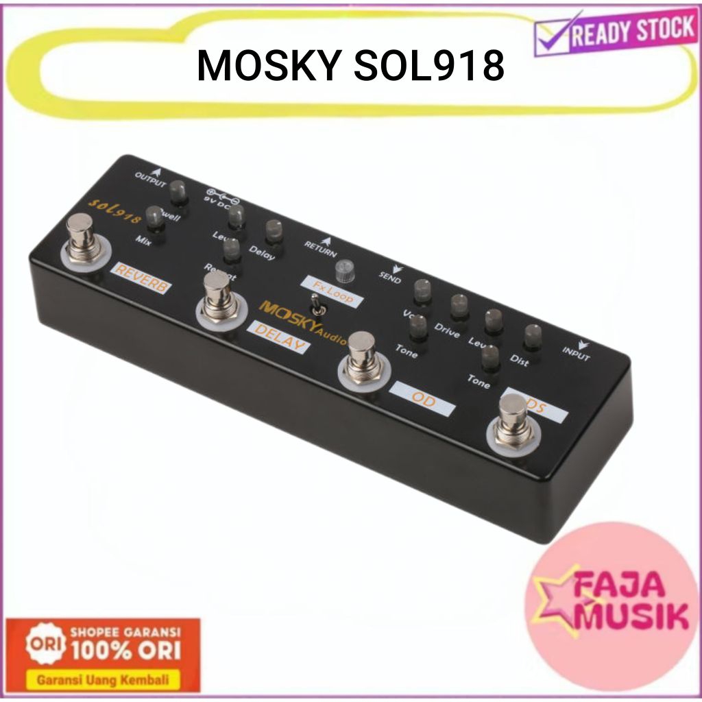 Efek Gitar MOSKY SOL918 Pedal Multi Effects Mosky Audio Sol918 5in1 Reverb Pedal Loop Guitarra Overd
