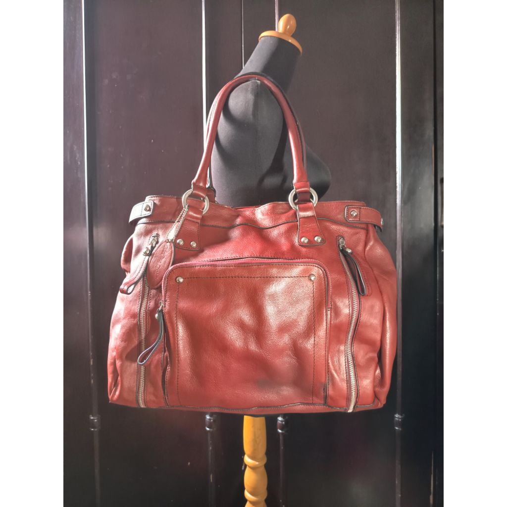 Tote Bag / Tas Tote Besar Kulit Asli Wilsons Leather Maroon Genuine Leather Preloved/second