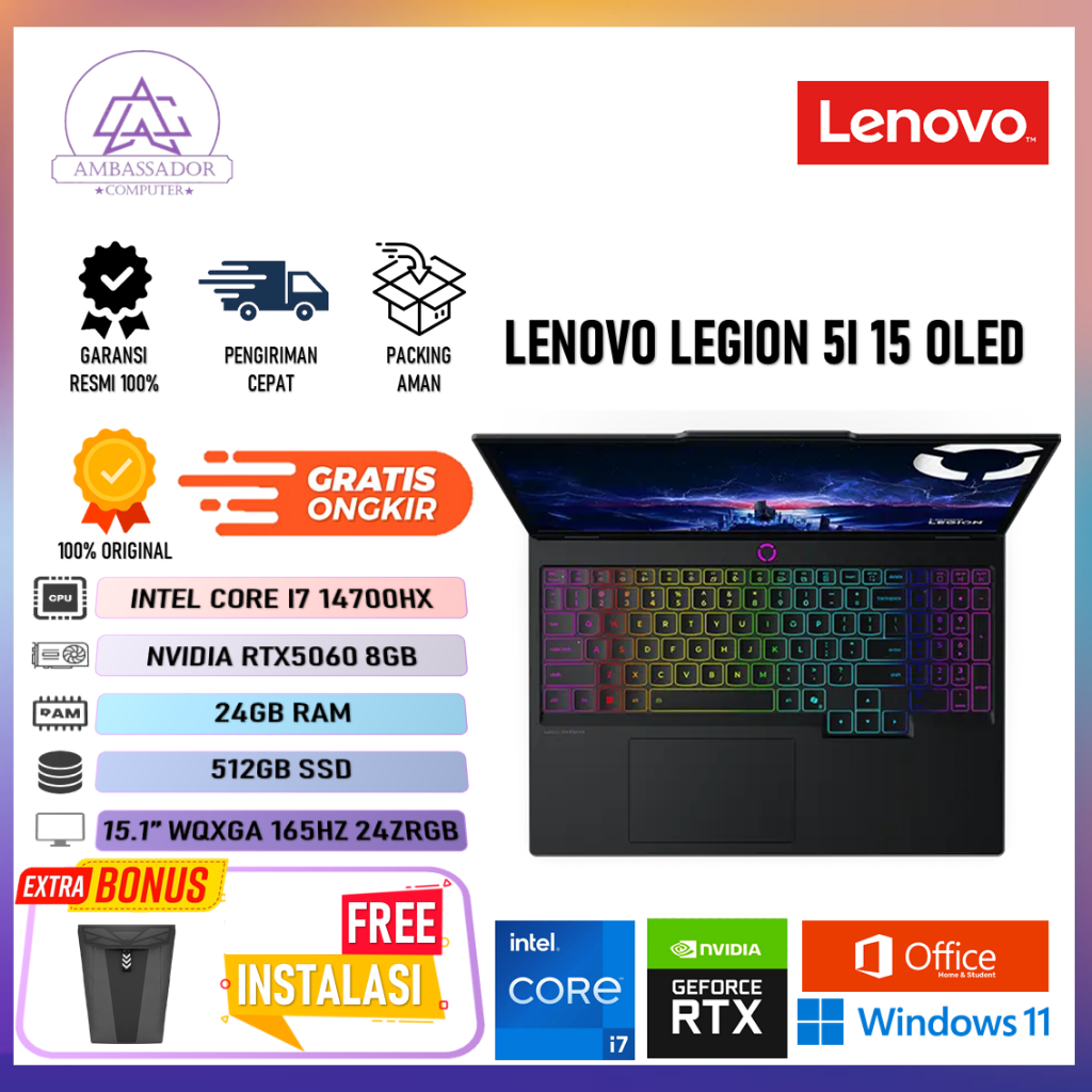 LENOVO LEGION 5I 15 OLED RTX5060 8GB I7 14700HX 24GB 1TB 15.1WQXGA 165HZ 24ZRGB