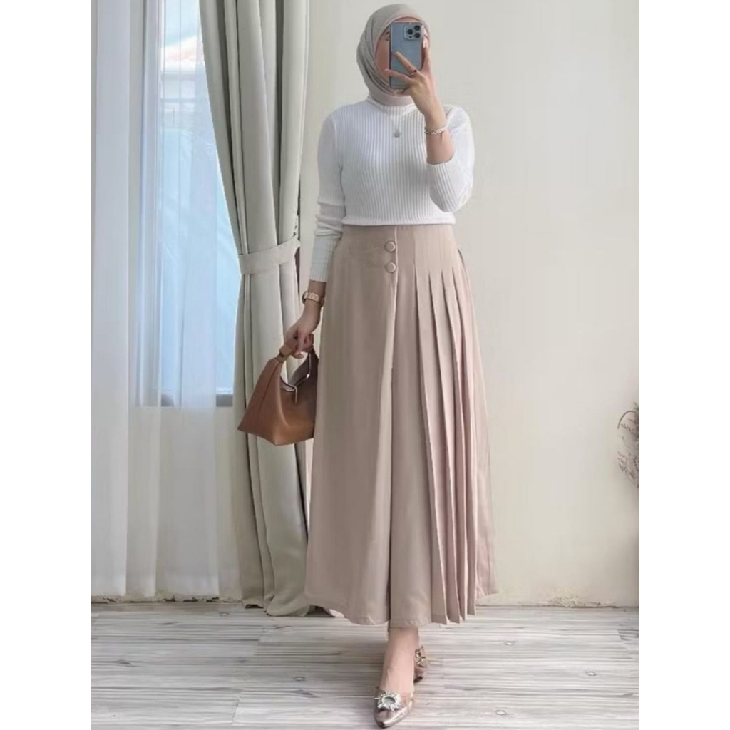 Cellie Kulot Pleats Highwaist Celana Bawahan Casual Formal Daily Bahan Furano Premium by awadenim