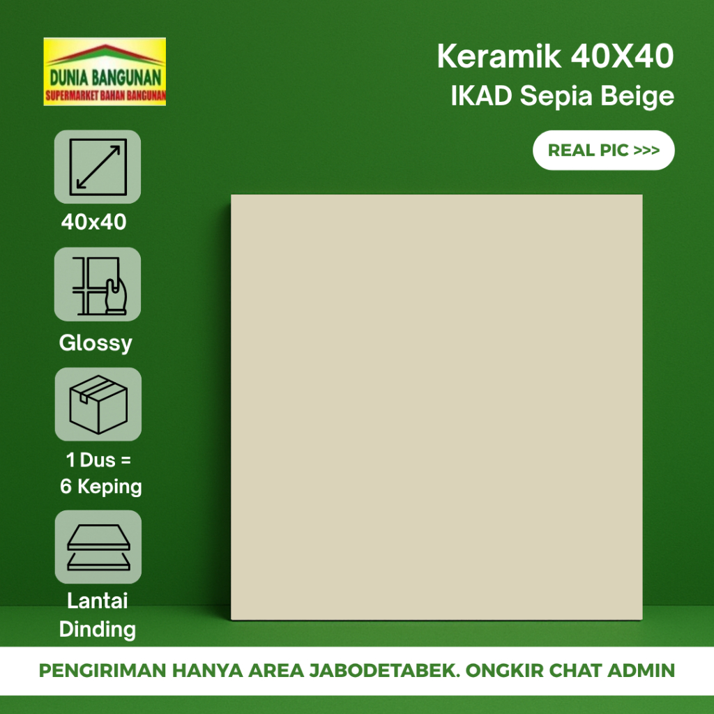Keramik 40x40 Lantai IKAD Sepia Beige Keramik Lantai Glossy Cream Polos