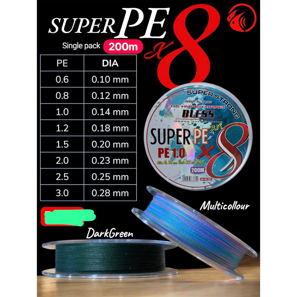 Senar PE Bless Super PE X8 isi 200meter