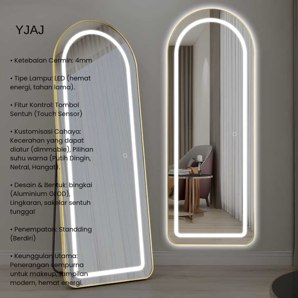 HK-1007-Standing Mirror LED Cermin Full Body LED Lampu 3 Warna Aesthetic / Cermin Full Body
