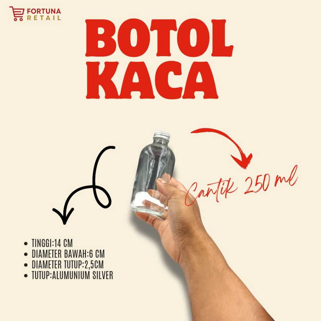 BKC 250 ML/BOTOL KACA CANTIK 250 ML/BOTOL KACA SUSU 250 ML/TUTUP ALUMUNIUM