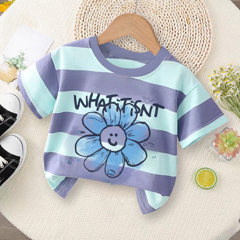 Dailyway Kaos Ungu bergaris Anak Perempuan | T-shirt Terbaru Import Untuk usia 2-12 Tahun | Motif bu