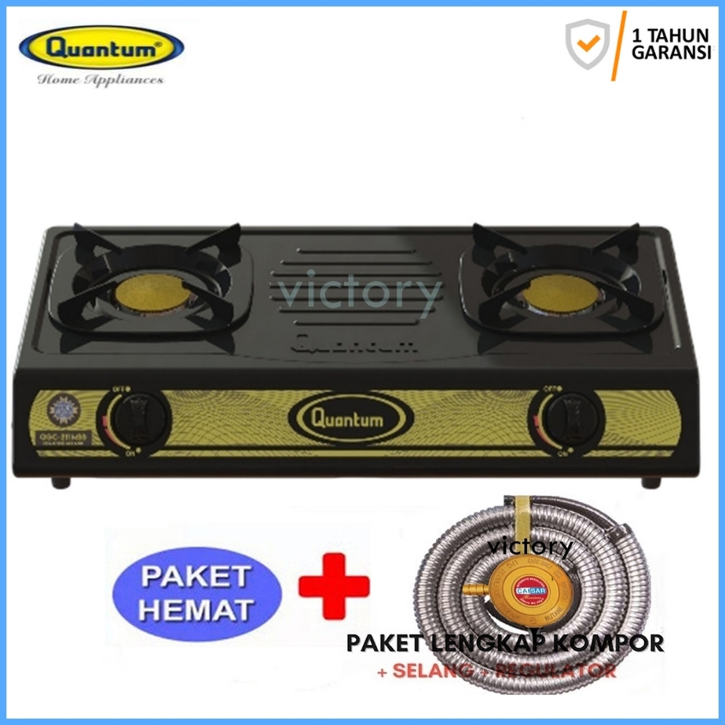 Kompor 2 Tungku Quantum QGC211MBB Body Teflon Burner Kuningan