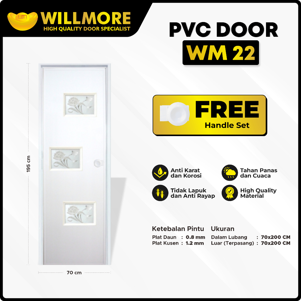 PINTU PVC PREMIUM - WILLMORE WM REG 22 UKURAN 70X195 CM