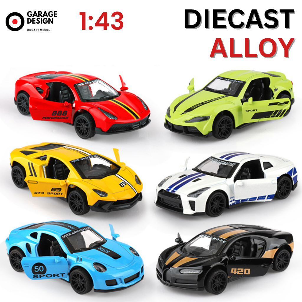 Diecast Mobil Alloy Metal Miniatur 1:43 Nissan GTR Bugatti Chiron Ferrari Supra Lamborghini Porsche 