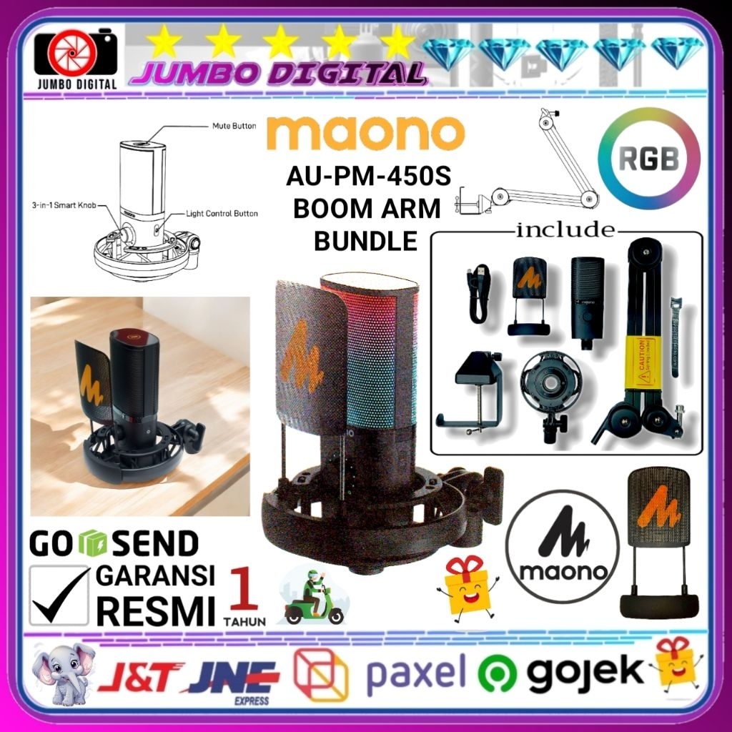 Maono AU PM450S BOOM ARM BUNDLE PM 450S USB 450 S RGB AUPM450S PM450 Streamer Wave Microphone Stream