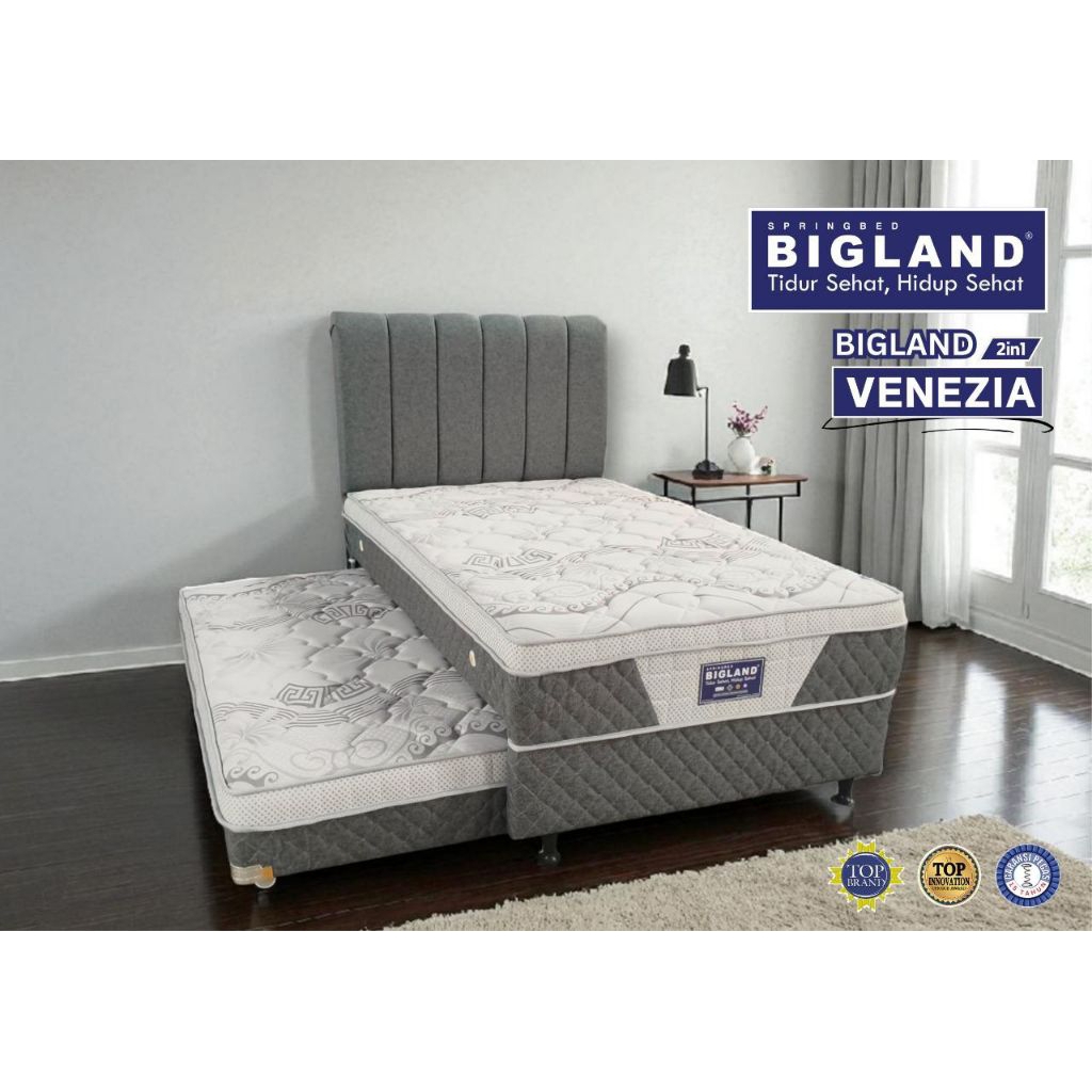 Springbed Bigland 2in1 Venezia – Kasur Nyaman + Kasur Bawah Tarik, Desain Elegan