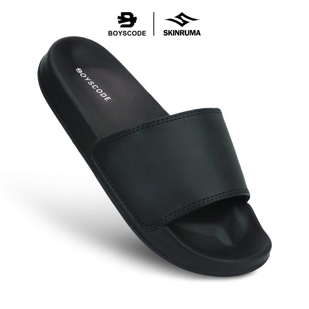 SKINRUMA Sandal Selop Karet Distro Pria Wanita Hitam Fullblack Polos