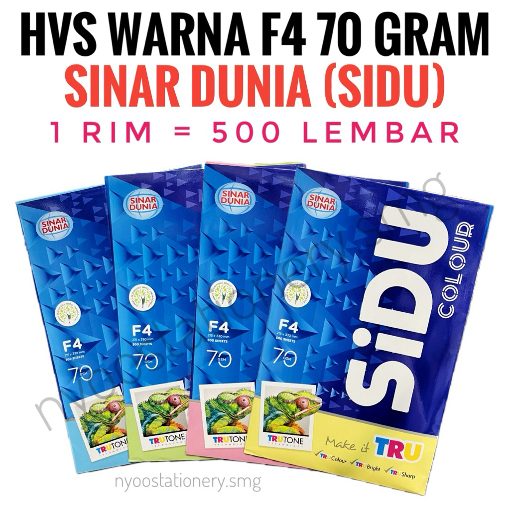 (1 RIM = 500 LEMBAR) KERTAS HVS F4 FOLIO 70 GSM 70 GRAM WARNA SINAR DUNIA SIDU PINK HIJAU KUNING BIR