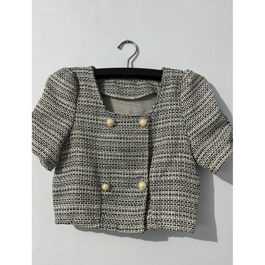 Top twedd cardi tweet cardigan Tweet puffy top tweed croptop croptea