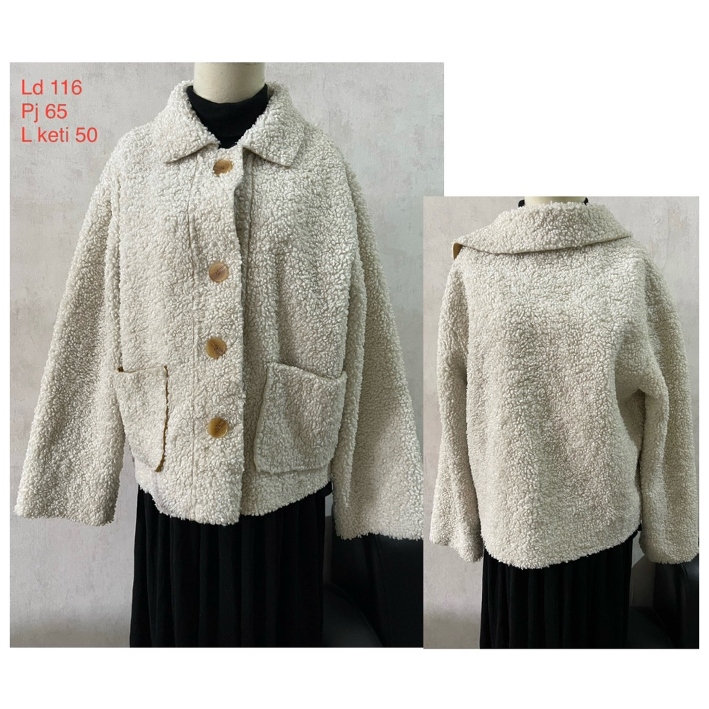 Winter coat fur suede coat pendek bulu sherpa wanita size L
