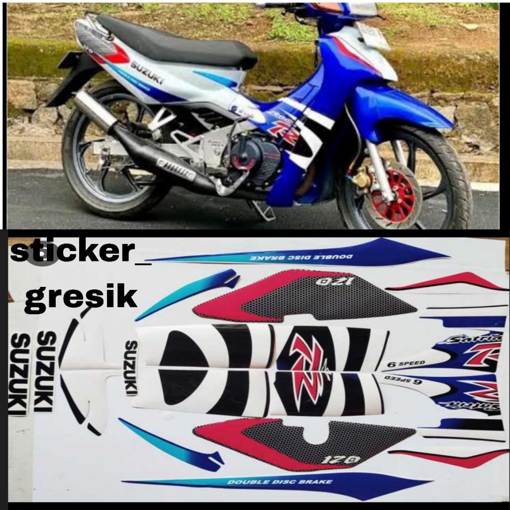 striping sticker satria lumba biru putih
