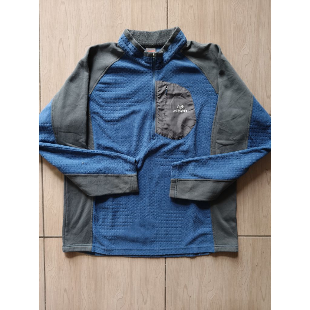 Baselayer Jacket Tebal Merek Eider Warna Biru Hitam Charcoal Bahan Polar Size XL Lengan Panjang