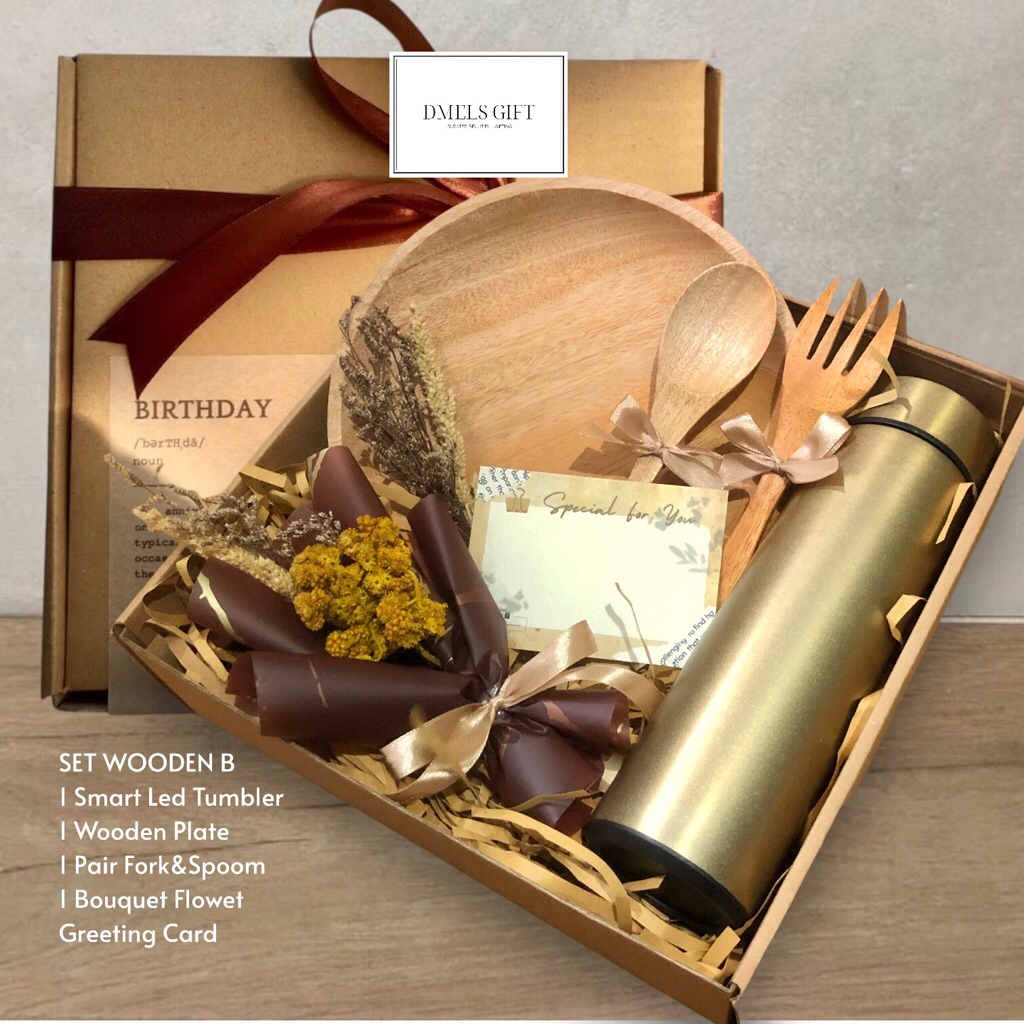 Wooden Gift Box A|Hamper kayu|hadiah pernikahan |peralatan makan kayu|gift box|tumbler
