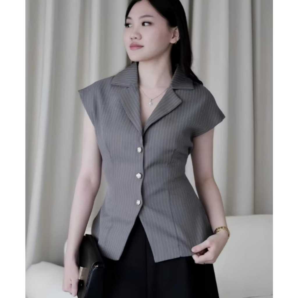 JOIE FITTED ATASAN WANITA BAHAN SEMIWOL / KOREAN VEST ROMPI STRIPE VEST