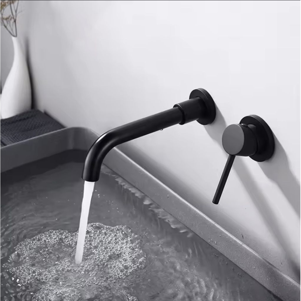 Kran Wastafel Kuningan Hitam Dinding / Keran Cuci Tangan Black