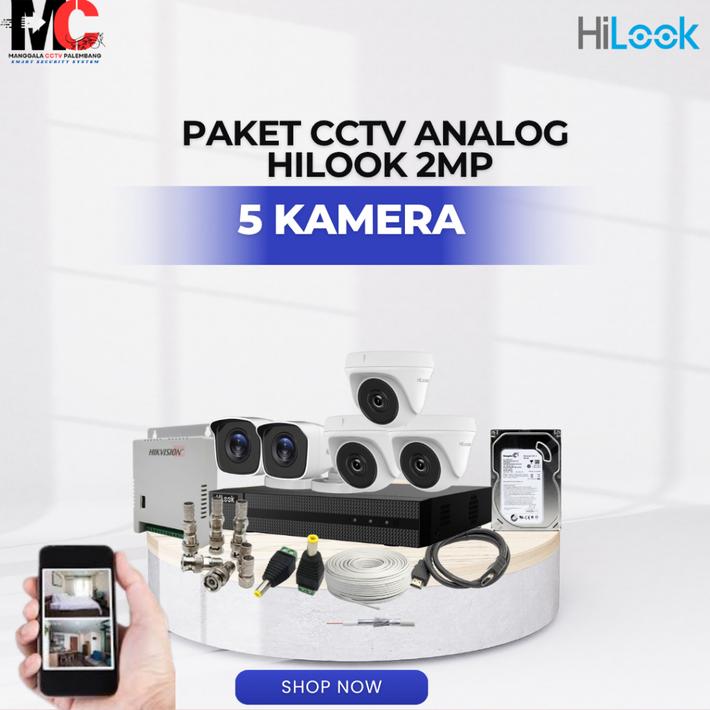 PAKET CCTV 5 KAMERA HILOOK 2MP DVR 8 CHANNEL CCTV PROMO LENGKAP SIAP PASANG