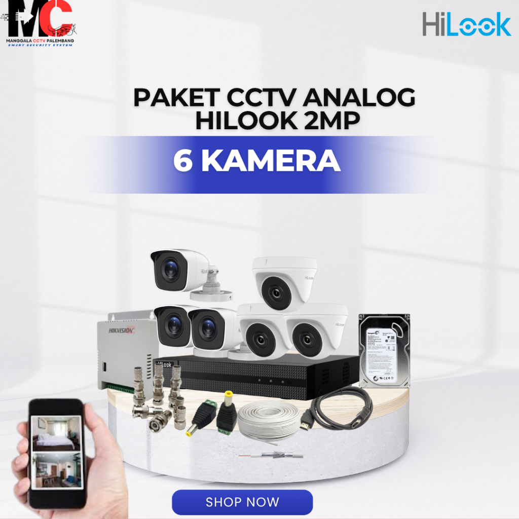 PAKET CCTV 6 KAMERA HILOOK 2MP DVR 8 CHANNEL CCTV PROMO LENGKAP SIAP PASANG