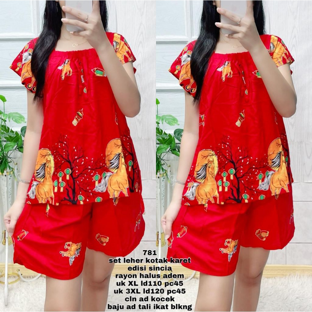 baju tidur rayon shio kuda 2026 stelan Imlek sincia rayon XL xxxl jumbo standar