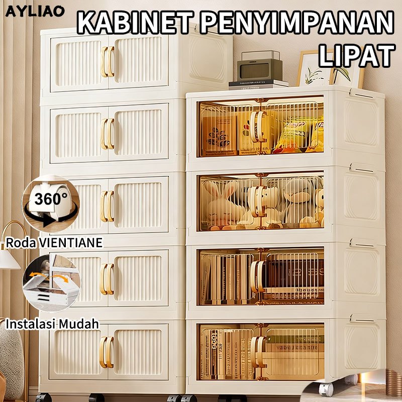 Rak Baju Lipat Anti Debu Lemari Plastik Baju Penyimpanan Serbaguna Dengan Roda Lemari Pakaian
